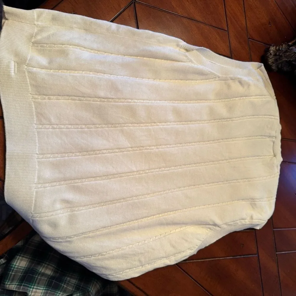 Vintage Chaps Ralph Lauren Men's Golf White V-Neck Sweater Knitted XL Made in HK